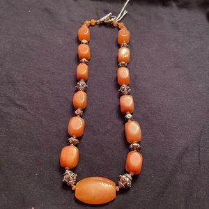 Red/peach Aventurine stones with silver and copper beads